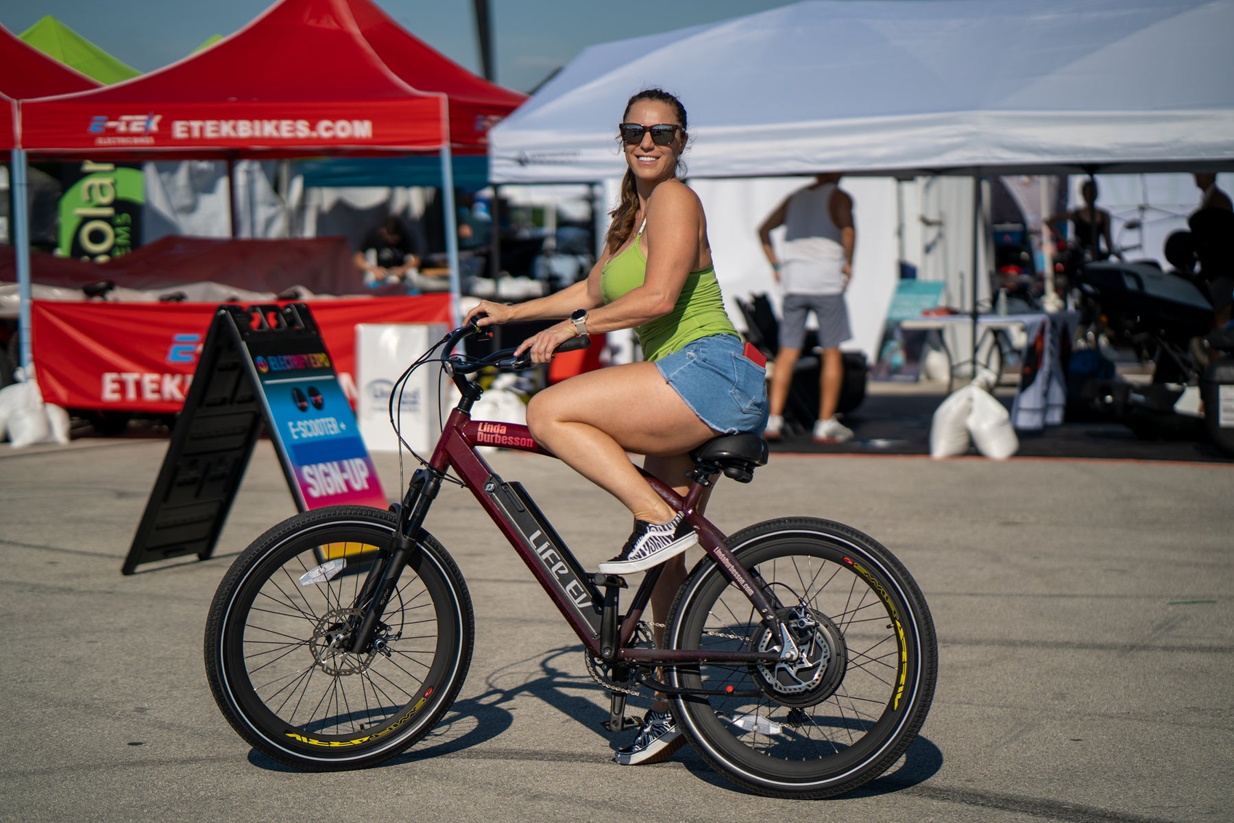 Linda Durbesson riding her Private Label ebike. 